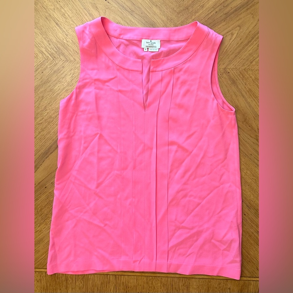 Kate Spade Addie Top 100% Silk Pink Pleated Blouse Top Size 0 Office Corpcore